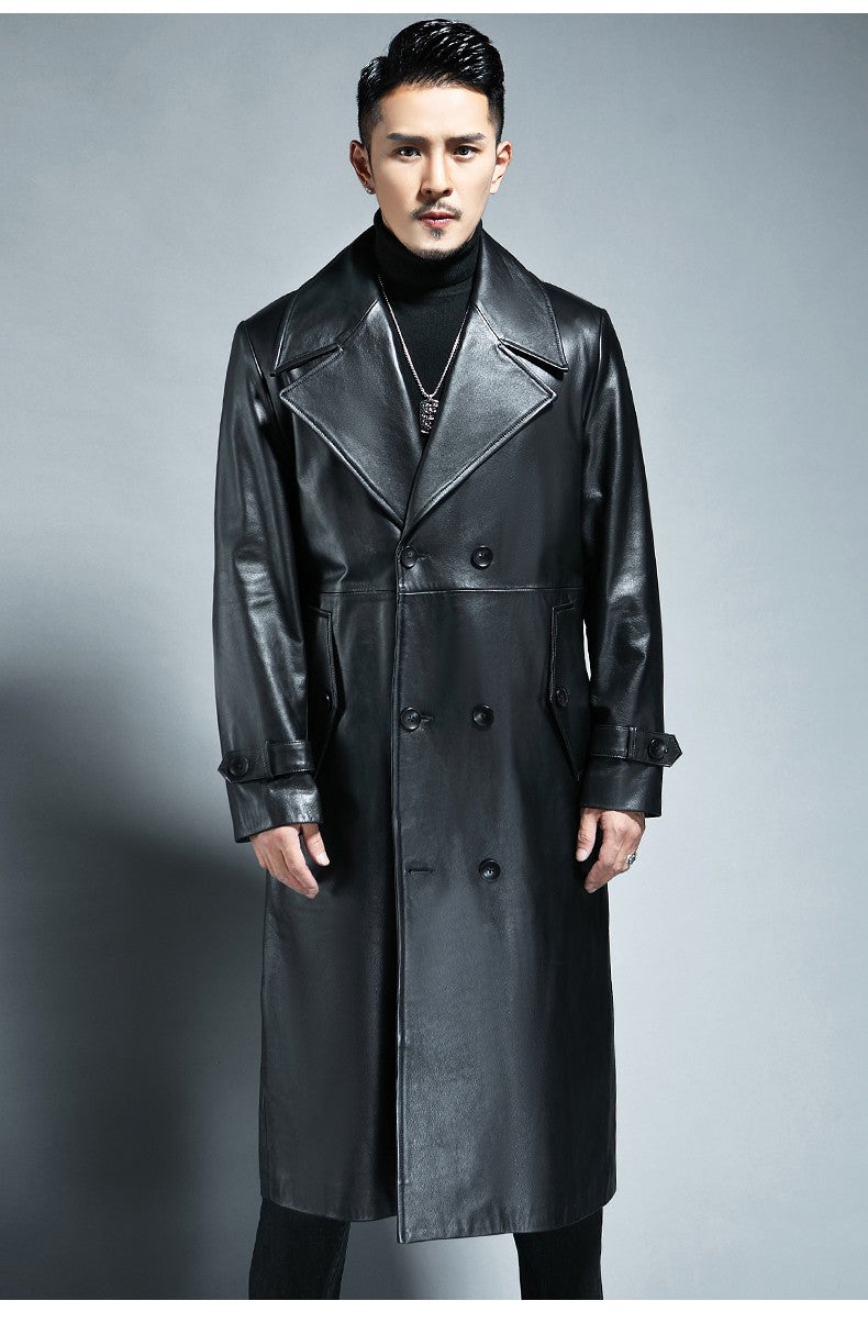Mauroicardi Spring Autumn Long Cool Waterproof Black Pu Leather Trench Coat Men Double Breasted Plus Size Outerwear 4xl 5xl 2022