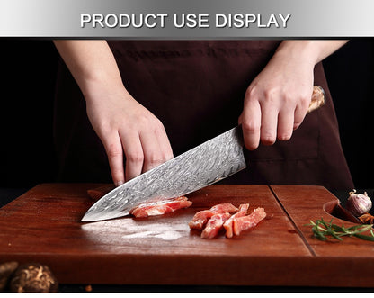 XITUO Kitchen Knives Set Damascus Steel VG10 Chef Knife Cleaver Paring Bread Knife Blue Resin Stabilised Wood Handle 1-7PCS set