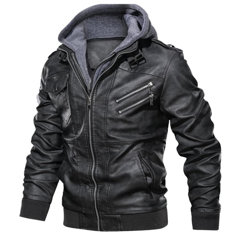 Men Faux Leather Cardigan Leathers Jackets Zipper Coat Long Sleeve Solid Autumn Moto Bike Casual Autumn 2025 Hooded Spliced