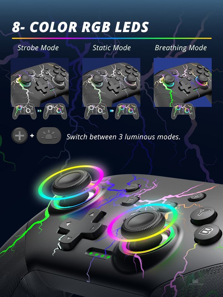 Wireless Controller For Switch OLED Console Pro Gamepad with Rechargeable Battery Programmable Turbo Function RGB Light