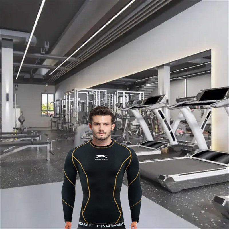2024 Men's Sports Fitness Bodybuilding Gym Sweat Running Shirts Leggings Suits Black Thermal Underwear Top Long Sportswear Sets