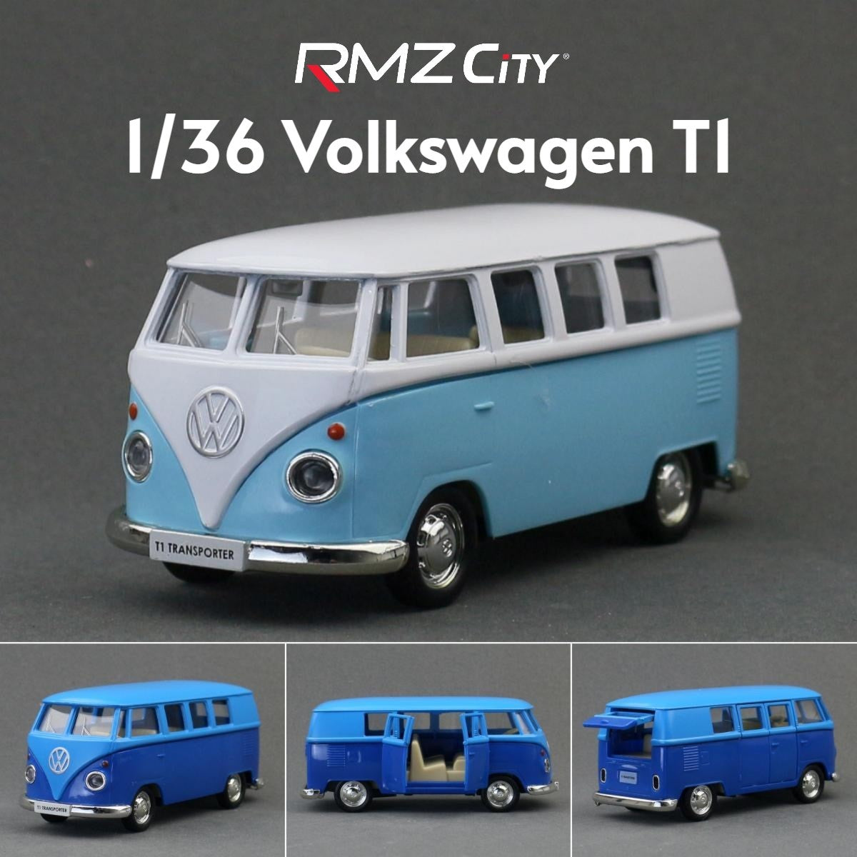 1/36 Volkswagen T1 Transporter Samba Bus RMZ CiTY 5'' Carro de Brinquedo Modelo para Crianças Miniatura Diecast Coleção Presente para Meninos