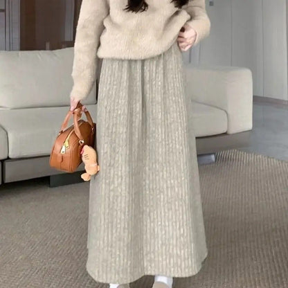 Plus Size Women's Fleece-Lined Thickened Skirt High-Waisted Slimming Medium-Length A- Line Korean Style New Arrival For Autumn/W