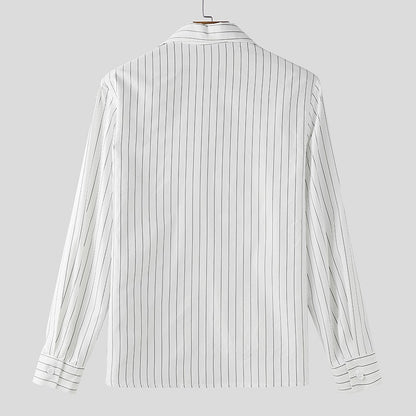 INCERUN Men Striped Shirt Lapel Long Sleeve Loose Casual Men Clothing Streetwear 2025 Korean Style Fashion Male Shirts Tops