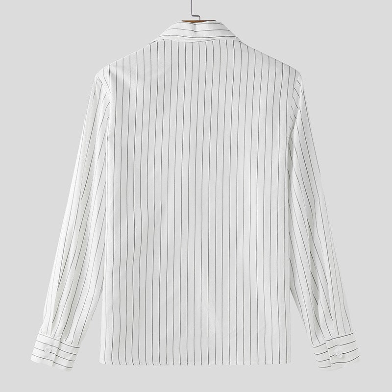 INCERUN Men Striped Shirt Lapel Long Sleeve Loose Casual Men Clothing Streetwear 2025 Korean Style Fashion Male Shirts Tops