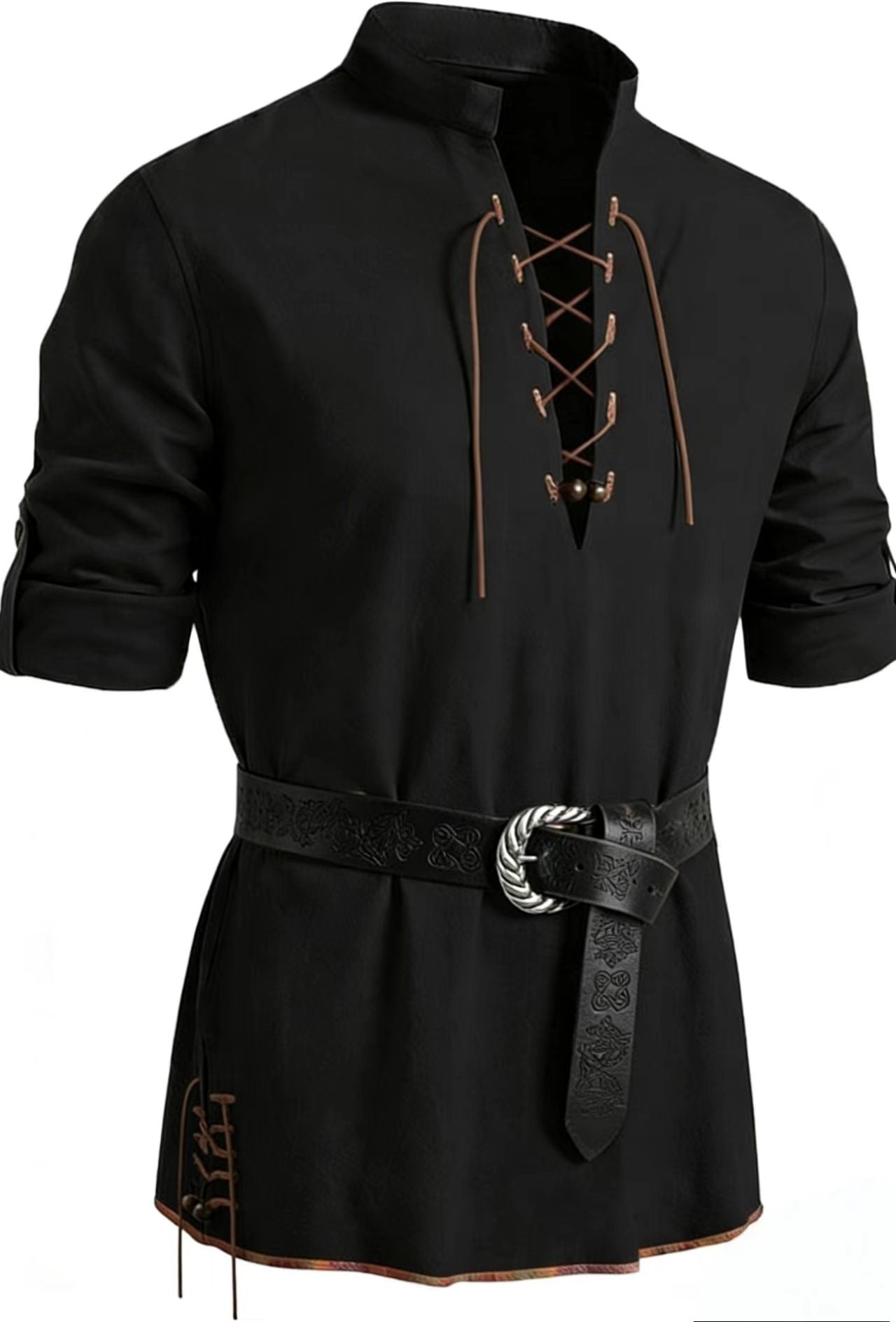 Runcati Mens Medieval Pirate Shirt Cotton Retro Lace Up Renaissance Shirts Viking Long Sleeve Halloween Costume Tops