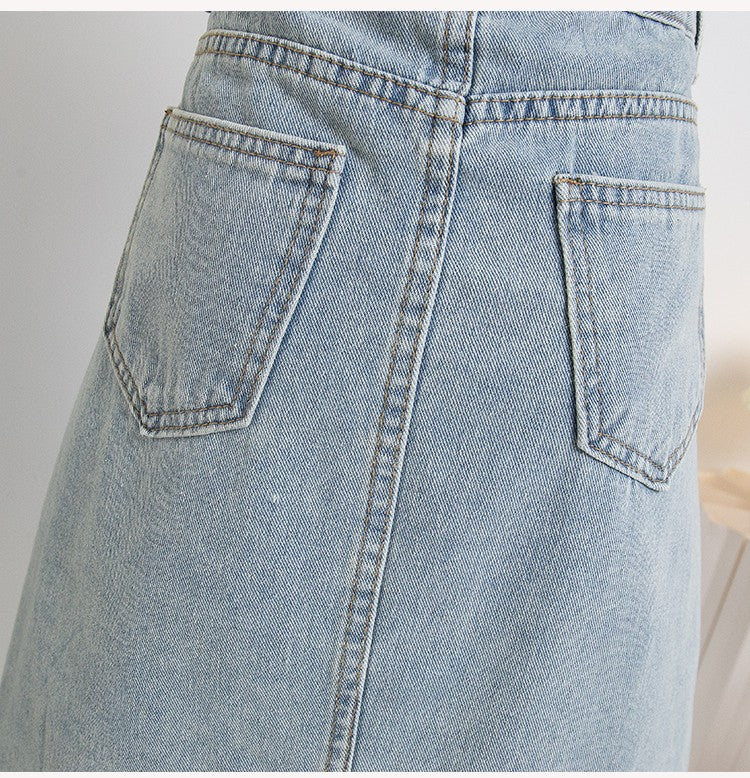 Plus Size Denim A Line Skirt With Lining 2024 Summer New Korean Fashion Pleated Midi Jean Skirt Woman Blue Color Jeans Skirts