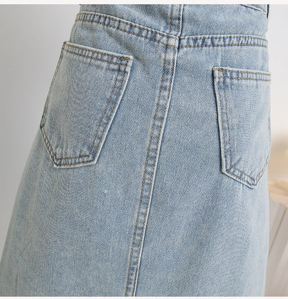 Plus Size Denim A Line Skirt With Lining 2024 Summer New Korean Fashion Pleated Midi Jean Skirt Woman Blue Color Jeans Skirts
