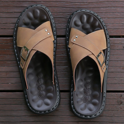 Men Summer Stylish Slippers Open-toe Soft-Soled Shoes Simple Solid Color Half Drag Slip-On Shoes Outdoor Man Comfortable Sandals