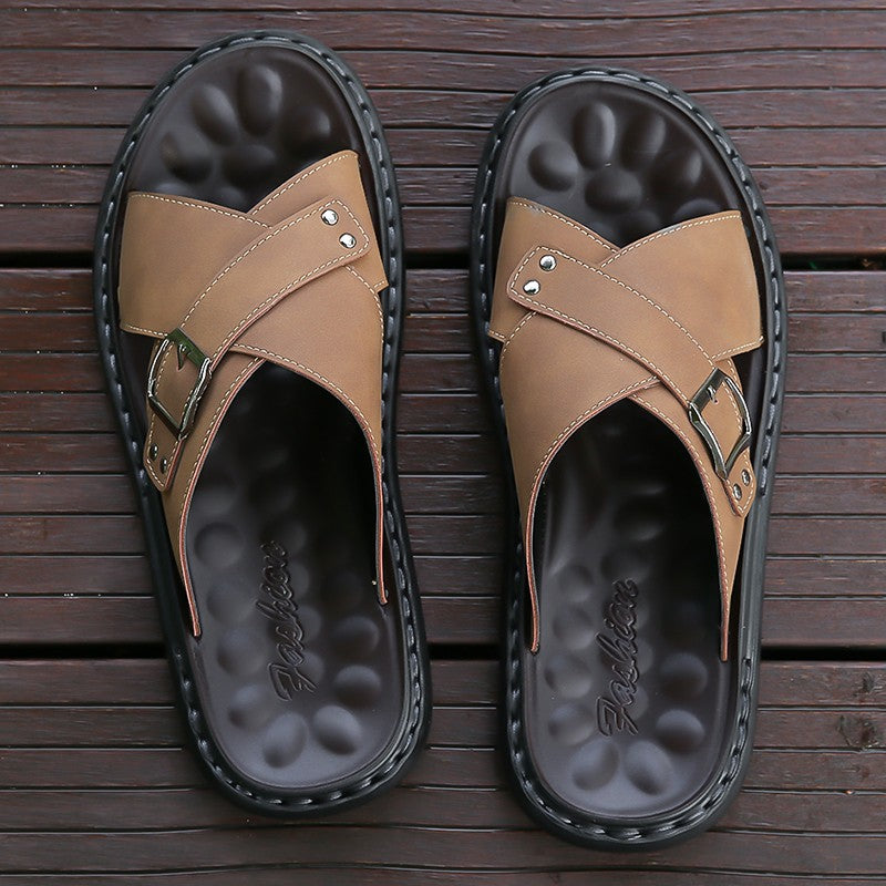 Men Summer Stylish Slippers Open-toe Soft-Soled Shoes Simple Solid Color Half Drag Slip-On Shoes Outdoor Man Comfortable Sandals