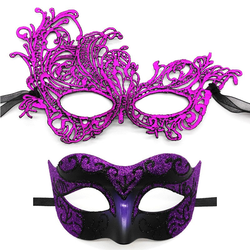 2Pcs Couples Gold Purple Black Blue Lace Masks Butterfly Venetian Face Cover for Mardi Gras Halloween Masquerade Party Costume