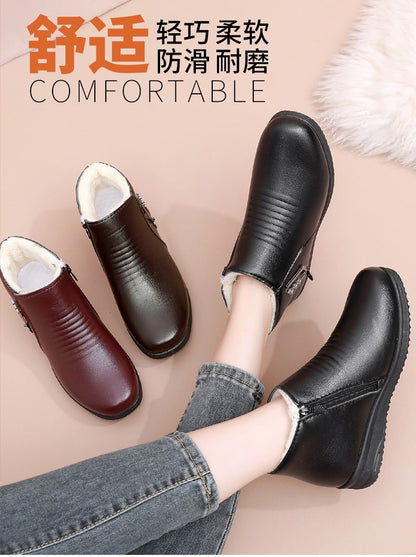2024 New Women's Real Leather Ankle Boots Thick Bottom Plush Shoes Women Winter Warm Shoes Fashion Cool Footwear Size 35-41