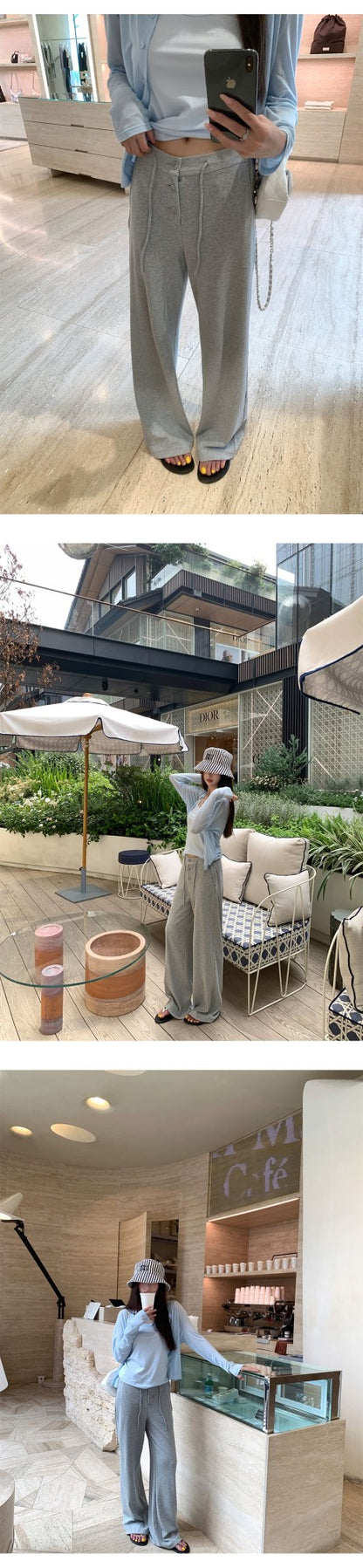 Baishiwang Silk Blend Knitted Pants Women's Summer Loose Casual Drape Long Striped Trousers Versatile Comfortable Long Pants