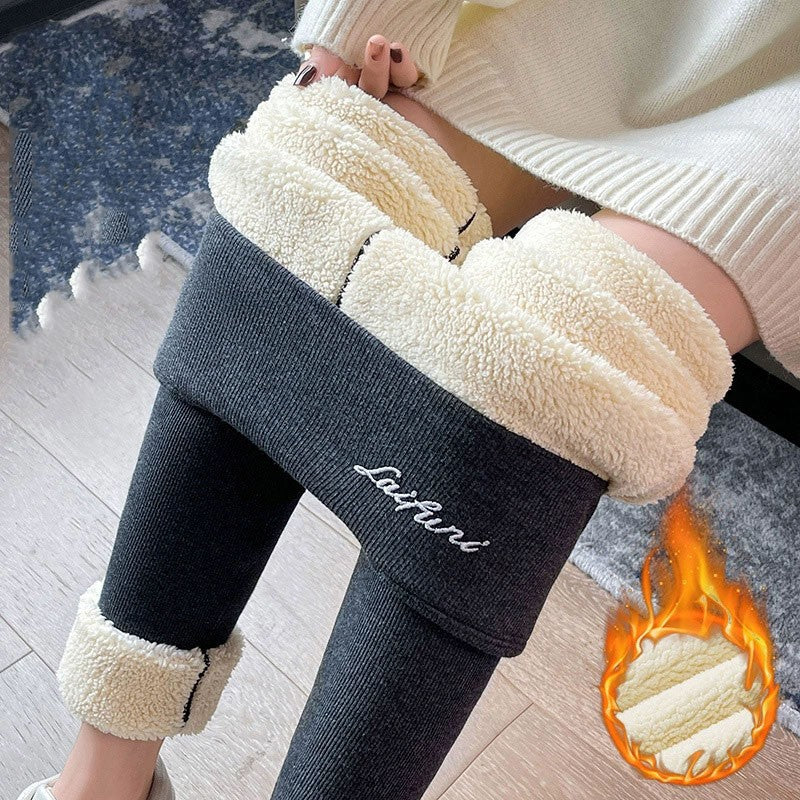 220g/350g Women High Waist Warm Thicken Tights Winter  Embroidery Solid Casual Fleece Pants Comfortable Versatile Points Pants