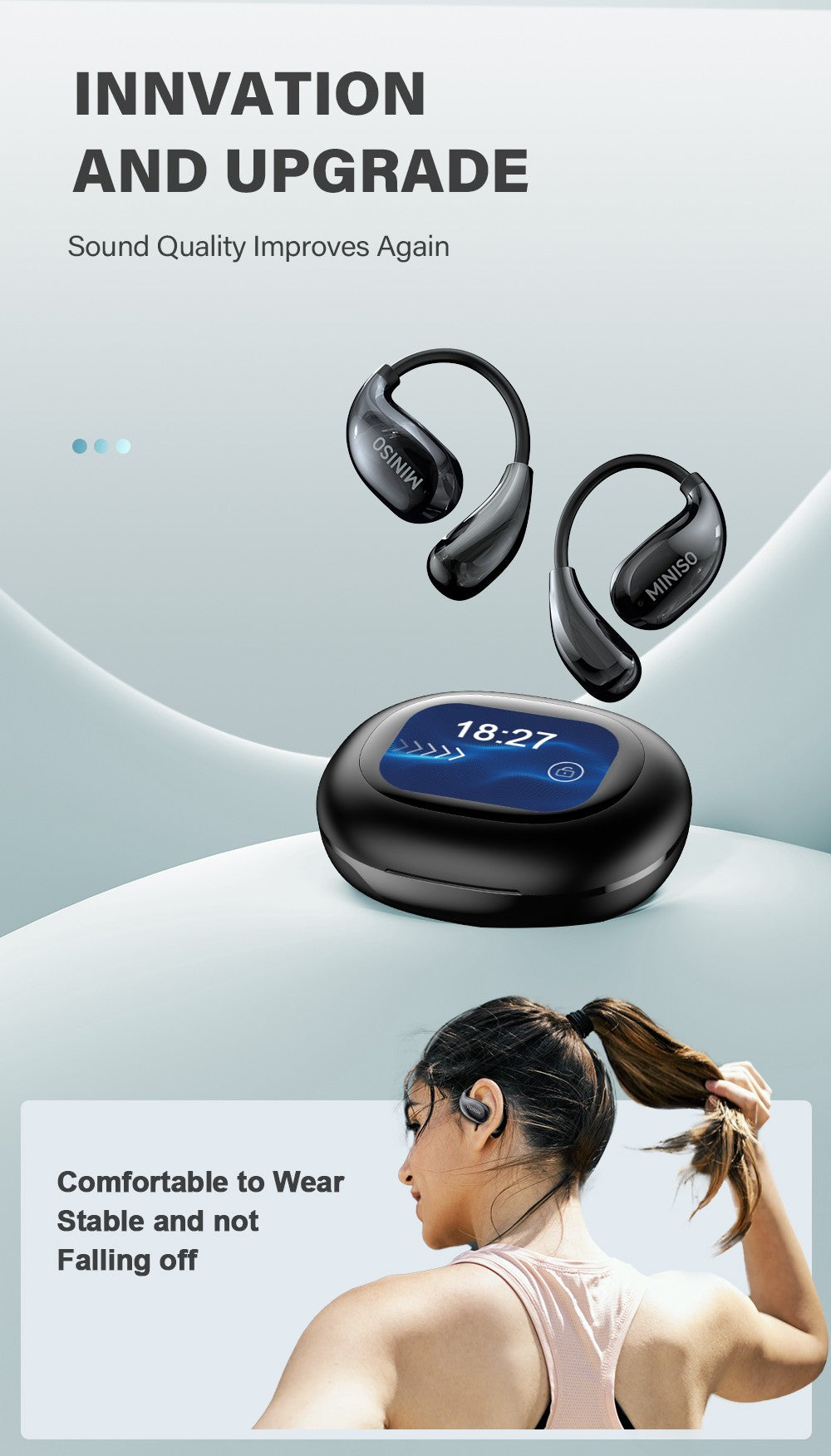 MINISO MS189 Fones de Ouvido Sem Fio Bluetooth 5.4 Fone de Ouvido Esportivo Bateria de Longa Duração Controle por Botão Redução de Ruído Com Microfone