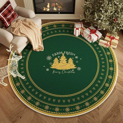 VIKAMA Christmas Winter Warm Round Rug For Living Room, Bedroom, Side Of Bed, Anti-Slip Hat Stand Pad, Holiday Home Decoration