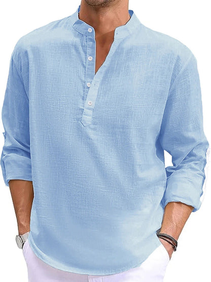 New Men's Linen Long Sleeve TShirt Cotton Mens Shirts Designer Lightweight Streetwear Solid Color Loose Casual Breathable Shirt