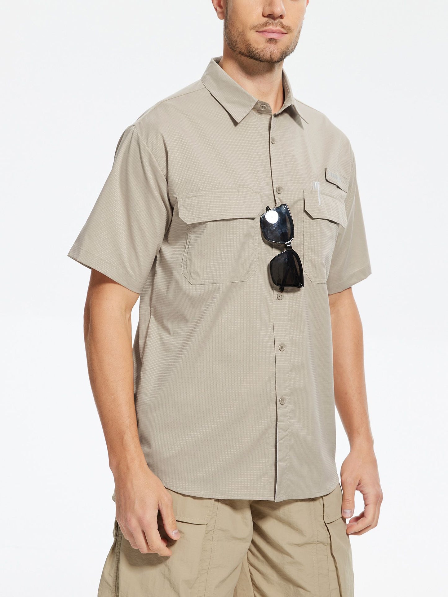 Men's UPF 50+ Short Sleeve Sun Protection Fishing Shirts, Rashguard Casual Button Down Fishing Hiking Shirt with Breathable Mesh