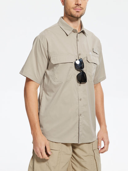 Men's UPF 50+ Short Sleeve Sun Protection Fishing Shirts, Rashguard Casual Button Down Fishing Hiking Shirt with Breathable Mesh