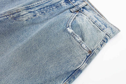 HH 2024 Women's Street Fashion Denim Blue Jeans Distressed Patchwork High Waist Zipper Fly Ripped Retro Long Pants