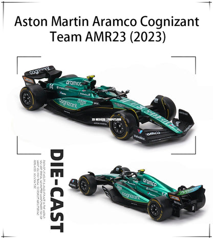 Bburago 1:43 F1 Aston Martin Aramco F1 Team AMR23 2023 #14 Alonso #18 Stroll Carro de Liga Metálica Modelo Fundido Colecionável