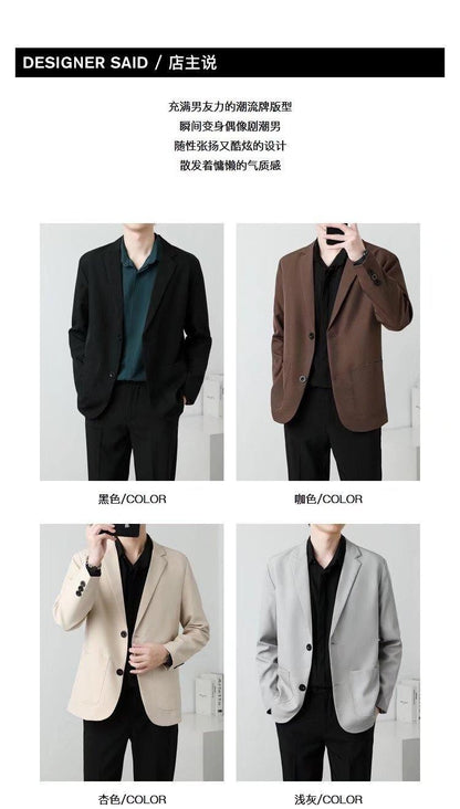 Men Suit Jackets Blazer Coat Slim Fit Smart Casual Autumn New Fashion Clothing Two Buttons Solid Color Korean Black/Khaki/Coffee