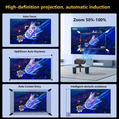 HORLAT M4 Projetor Portátil 25000 Lumens Android12 Mini Projetor 4K 64G Foco Automático Keystone Full HD 1080P 3D Home Theater WiFi6