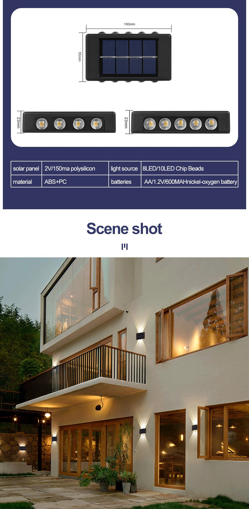 Solar Up And Down Double-headed High Brightness Wall Lights Garden Lights Door Sign Wall Lights Outdoor Waterproof Wall Washer