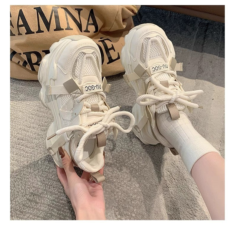 Women's Chunky Sneakers  Breathable Mesh Platform Sports Shoes Woman Fashion Lace Up Thick Sole Casual Shoes Mujer