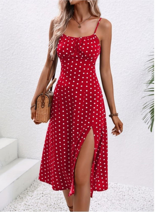 2024 Summer Sexy Spaghetti Straps Dress Women Fashion Polka Dot Print Sleeveless