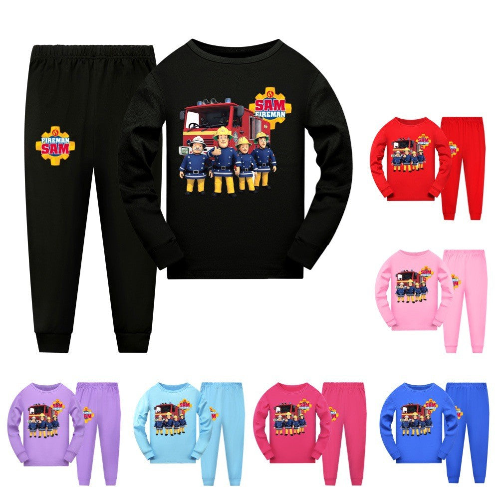 Anime Fireman Sam Clothes Kids Fire Fighting Pajama Sets Baby Girls Homewear Toddler Boys Nightwear Children Long Sleeve Pijamas
