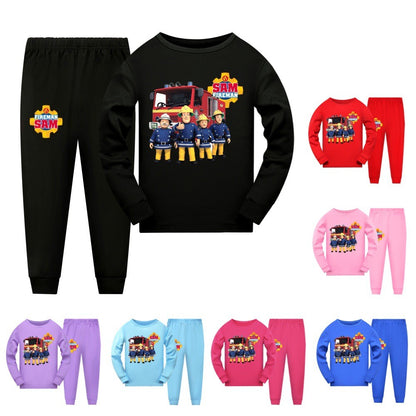 Anime Fireman Sam Clothes Kids Fire Fighting Pajama Sets Baby Girls Homewear Toddler Boys Nightwear Children Long Sleeve Pijamas
