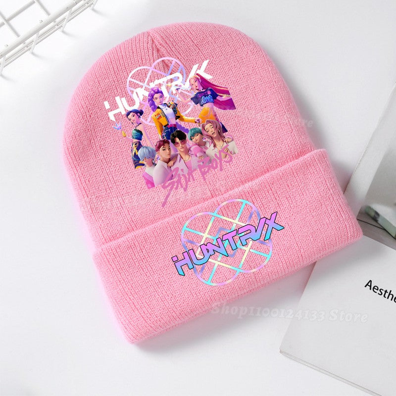 Demone Hunter Kids Knitted Hat Cute Anime Print Girl Beanie Cap Headgear Outdoor Street Warm Knit Cap Y2K Kawaii Game Party Gift