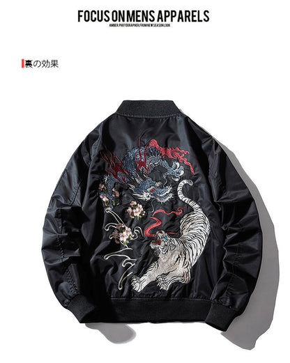 Embroidery Mens Bomber Jacket Dragon Tiger Autumn Winter Pilot Jacket Men Hip Hop Japanese Baseball Youth Jacket Streetwear Male