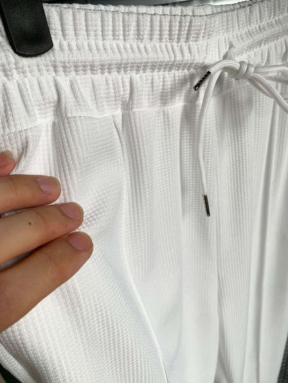 Calça Masculina Casual de Waffle de Cintura Média Calça Leve e Elegante Adequada para Todas as Estações