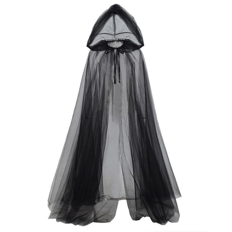Halloween Ghost Cosplay Outfit Long Mesh Hooded Cloak Grim Reaper Witch Costume For Stage Performance Party Show