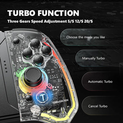 LinYuvo KS40 Transparent Wireless Gamepad for Switch/OLED with 8 Color LED,Turbo Function.Controller Joystick for Switch Lite