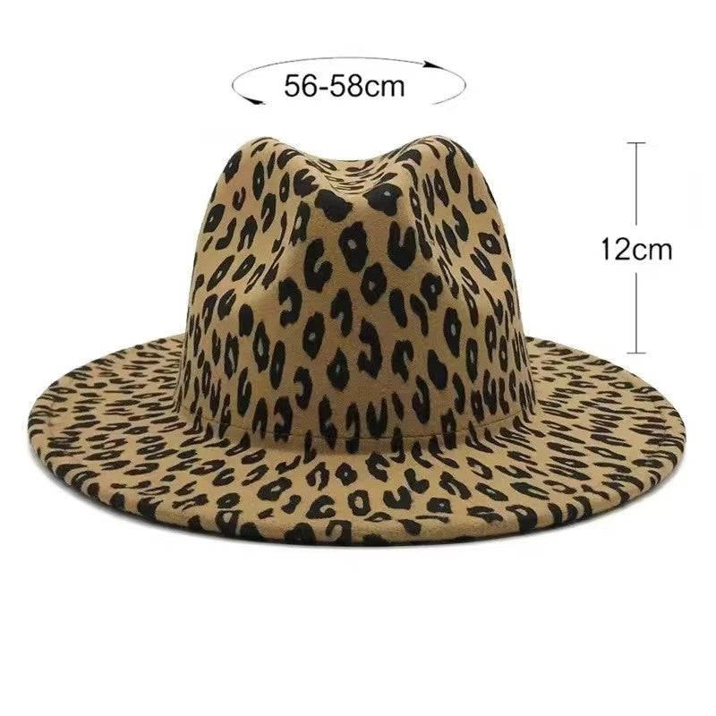2024 winter fedora hats for women fashion Flat wide Brim Panama Wool Felt Jazz Fedora Hats for men Leopard goth top wedding Hat