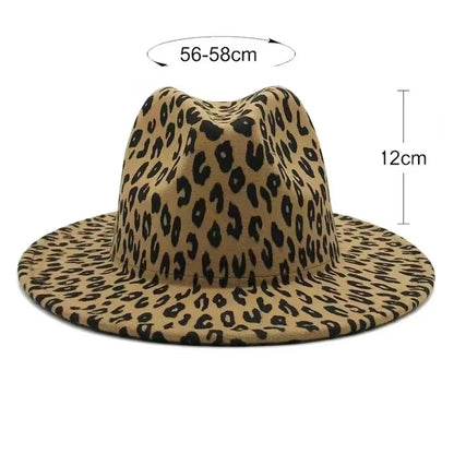 2024 winter fedora hats for women fashion Flat wide Brim Panama Wool Felt Jazz Fedora Hats for men Leopard goth top wedding Hat