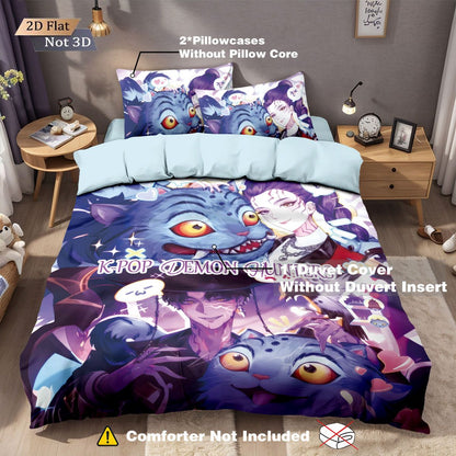 3pcsK-Pop Demon Hunters Printed Chipless Bedding, Multi Sized Bedding, Dormitory duvet Cover, Soft Machine Washable Decoration