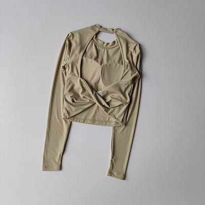 Yoga Long Sleeved Women's Fixed Chest Cushion Sexy Backless Short Sports T-shirt With Waist Cinching And Slimming Fitness Vest