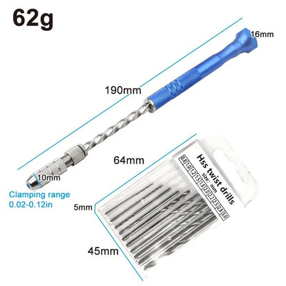 Broca de torção manual semi-automática azul estendida de 0,5-3 mm, ferramenta de perfuração de placa de circuito de plástico âmbar, conjunto de brocas de torção