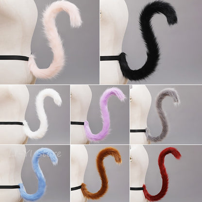 2Pcs/set Plush Cat Ears Tail Set Realistic Lolita Headband Cat Tail Cosplay Props Hand-made Simulation Animal Ears