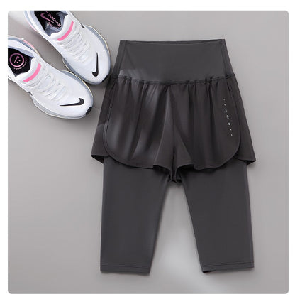 DRUR Knee Length Yoga Pants Summer 2 In 1 Gym Running Shorts Women High Waist Workout Leggings Yogawear Fitness Clothing New