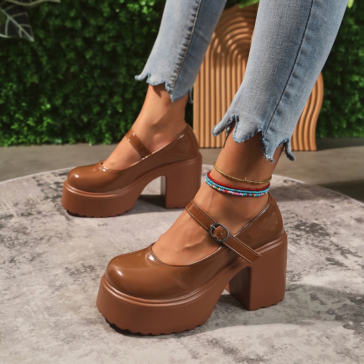 Sapatos Mary Jane Pretos de Salto Agulha Feminino 2023 Gótico Plataforma Grossa Bombas Sapatos Femininos Plus Size com Fivela no Tornozelo para Festa Lolita 42