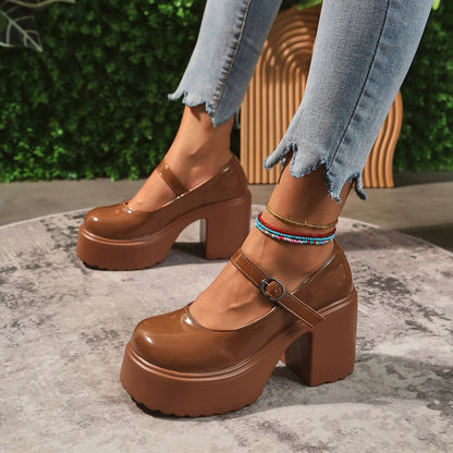 Sapatos Mary Jane Pretos de Salto Agulha Feminino 2023 Gótico Plataforma Grossa Bombas Sapatos Femininos Plus Size com Fivela no Tornozelo para Festa Lolita 42