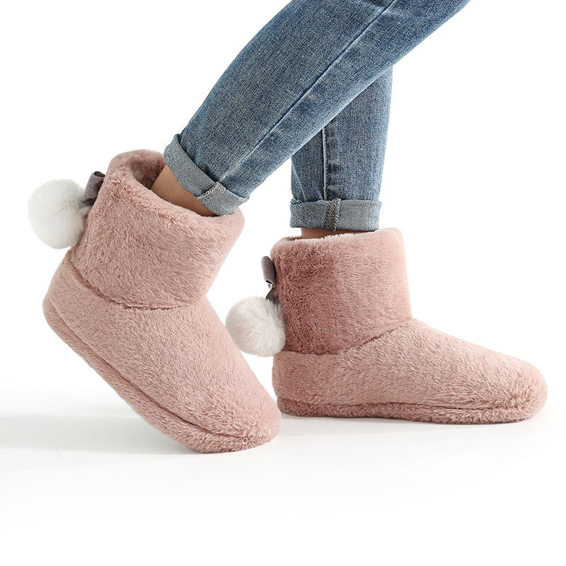 Gacimy Women's Winter Plush Snow Boots Outdoor Non-slip Casual Furry Cotton Boots Indoor Warm Cozy House Shoes Fuzzy Flat Boots