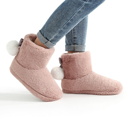 Gacimy Women's Winter Plush Snow Boots Outdoor Non-slip Casual Furry Cotton Boots Indoor Warm Cozy House Shoes Fuzzy Flat Boots