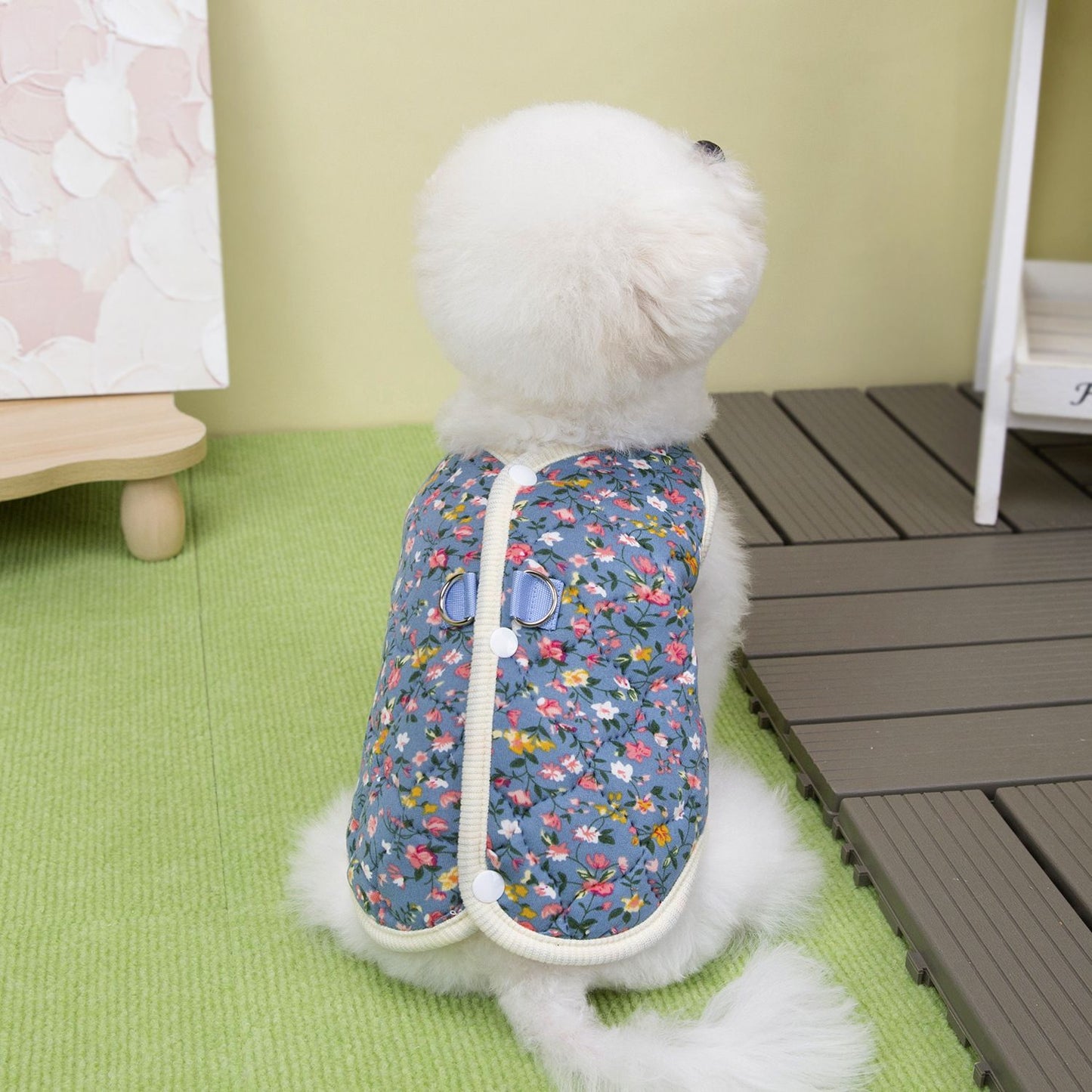 S-2XL Colete de Lã para Cães Outono Inverno Rosa/Azul Estampado Floral Colete Quente Roupa para Cães e Gatos Pequenos e Médios