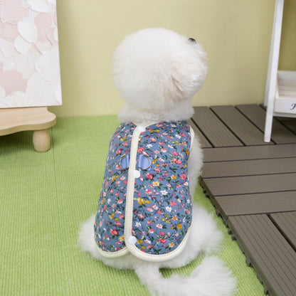 S-2XL Colete de Lã para Cães Outono Inverno Rosa/Azul Estampado Floral Colete Quente Roupa para Cães e Gatos Pequenos e Médios